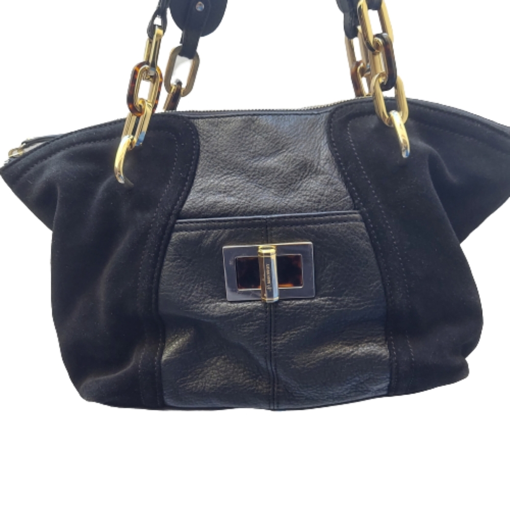 B Makosky Black Leather Suede Handbag
